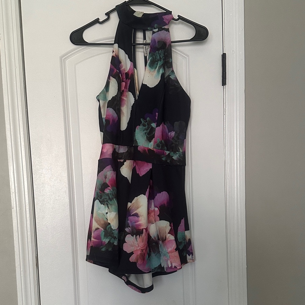 Charlotte Russe Black Floral Halter Tank Top